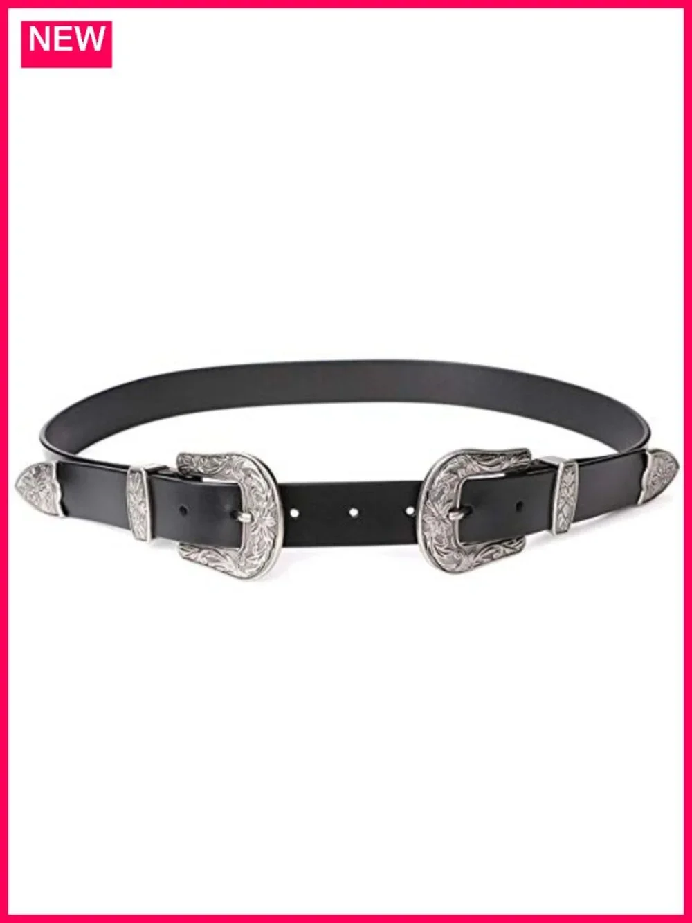 Double Buckle Western Belt Faux Leather Adjustable Country Cowgirl Belt